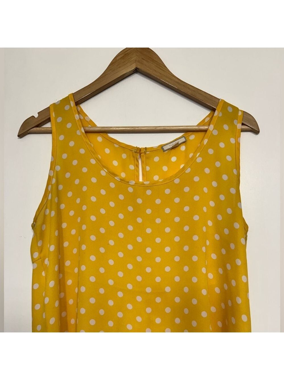 Pleione Yellow White Polka Dot Tank Top Women’s Small High Low Hem Preppy Retro - Picture 2 of 12
